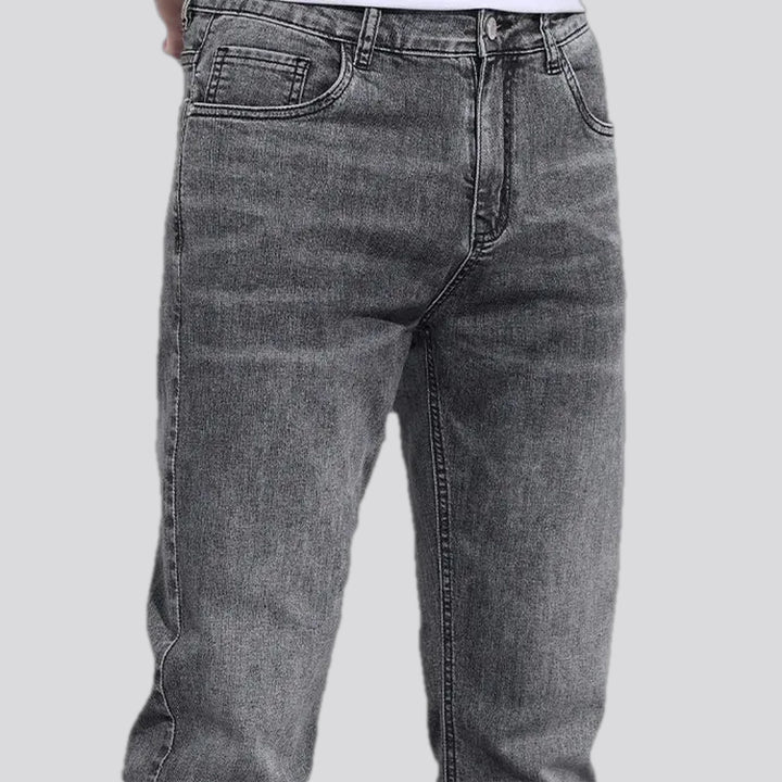 Abraded stonewashed slim men's jeans