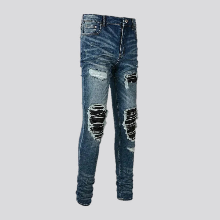Mid-waist ripped stretchable skinny jeans for men
