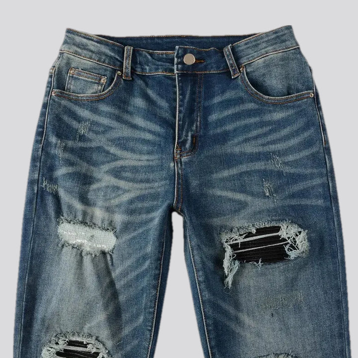 Mid-waist ripped stretchable skinny jeans for men