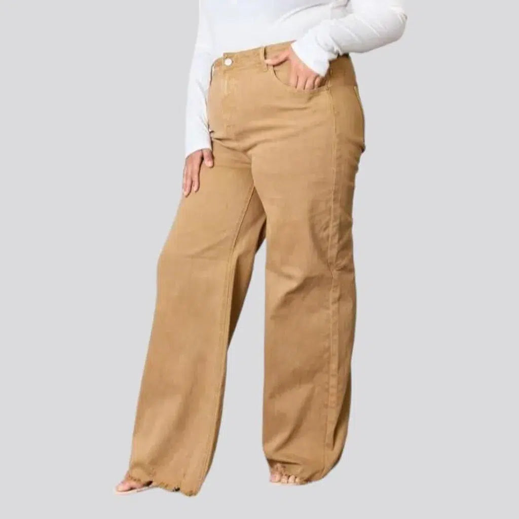 Wide-leg high-waist denim pants for women