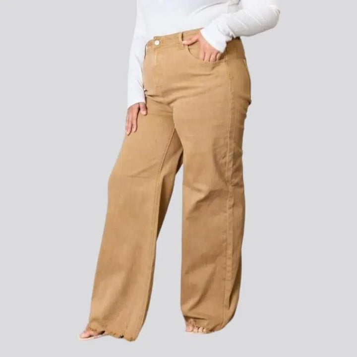 Wide-leg high-waist denim pants for women