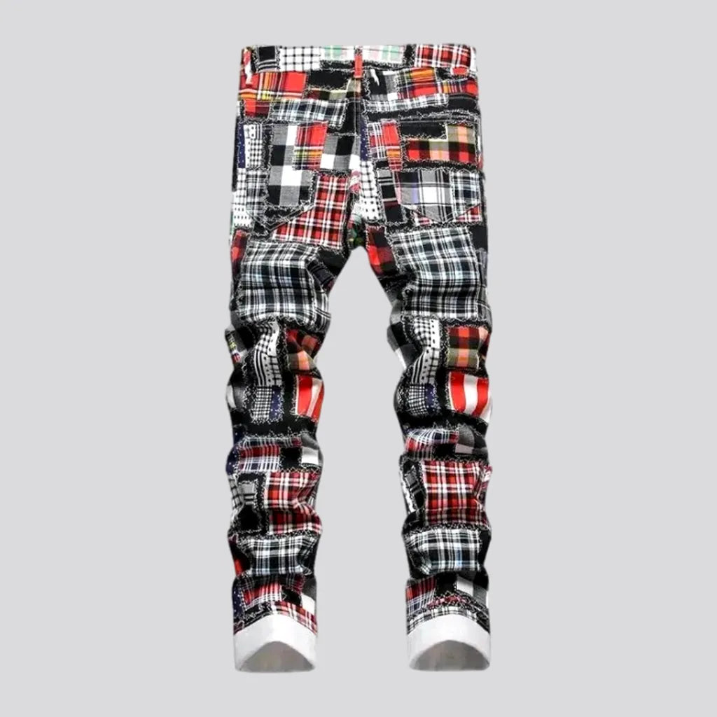 Patchwork-print mid-waist jeans | Jeans4you.shop
